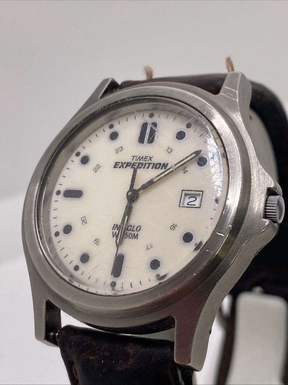 Timex Expedition Indiglo Silver Tone Watch Mens Works New Battery
